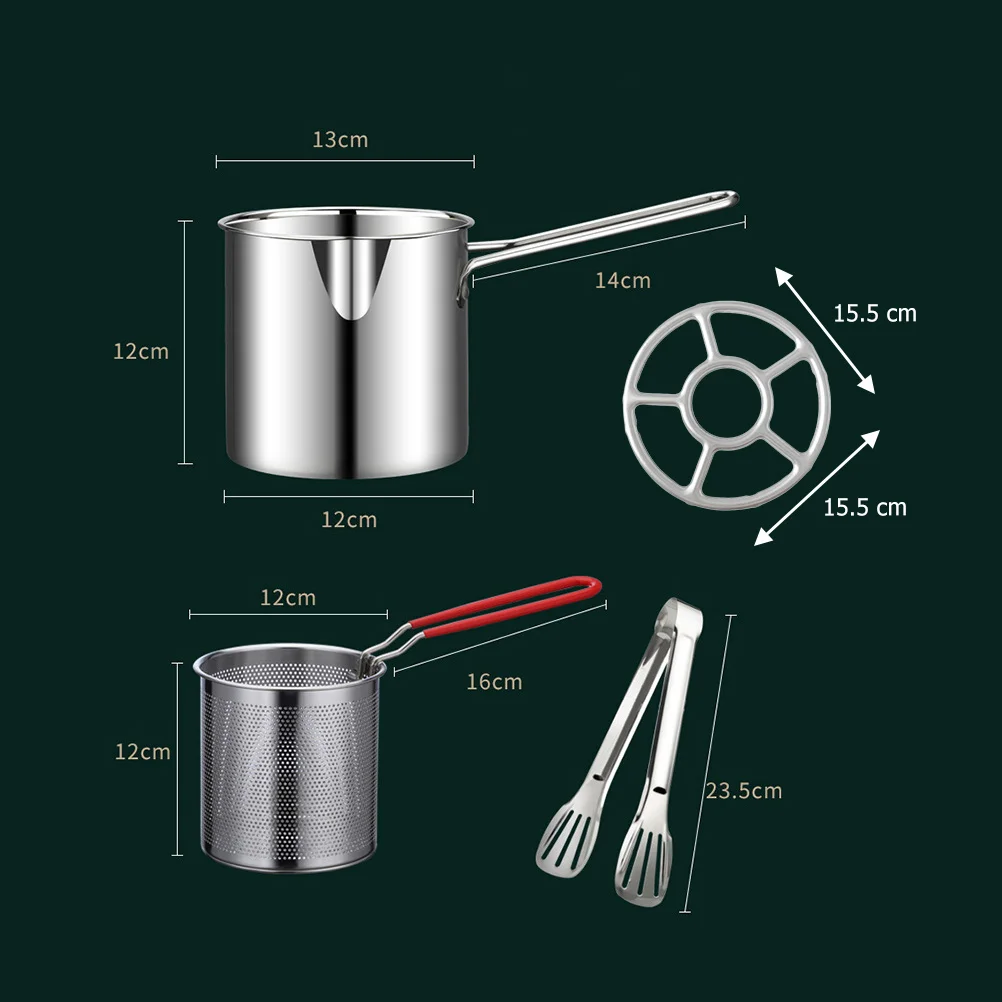 1 مجموعة الفولاذ المقاوم للصدأ المقلاة وعاء سلة القلي العميق طقم القلي الصغير لرقائق الخضروات اللحوم وجبة خفيفة الطبخ فراي سلة #4