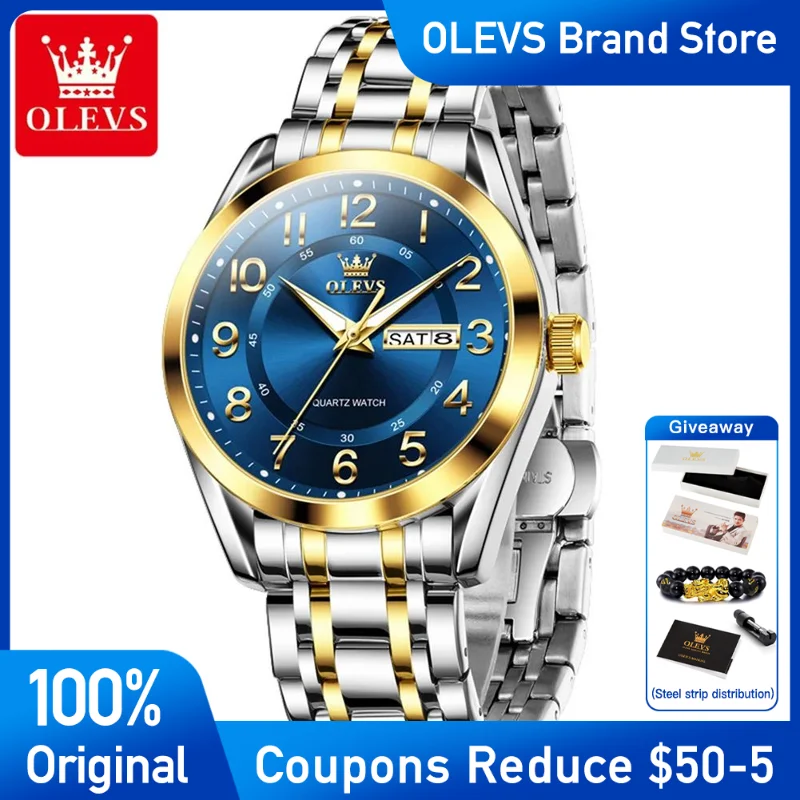 

OLEVS 3666 Mens Watch Original Luxury brand Quartz Watch Waterproof Luminous Stainless Steel Day Date Man Reloj
