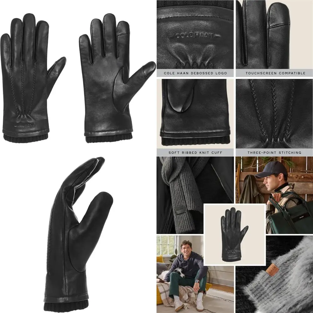 قفازات جلدية عالية الجودة للرجال مع شاشة تعمل باللمس متوافقة مع الإبهام وإصبع السبابة للاستخدام المحسن للهواتف الذكية