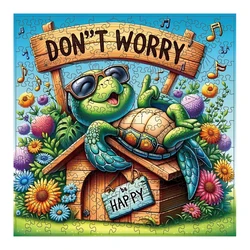 Happy Turtle Wooden Puzzle, Unique Shaped Pieces Wooden Jigsaw Puzzles for Adults, Ghristmas Gift Family Game Home Decor