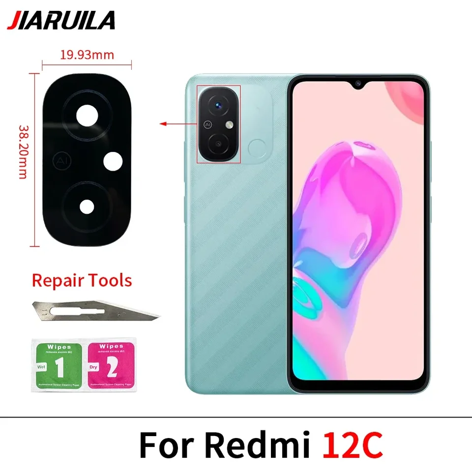 Nuevo vidrio de cámara trasera con pegatina para Redmi 13C, 13, A1, A2, A3, 10, 5G, 10A, 12, 4G, 5G, 12C, 12 Lite 6