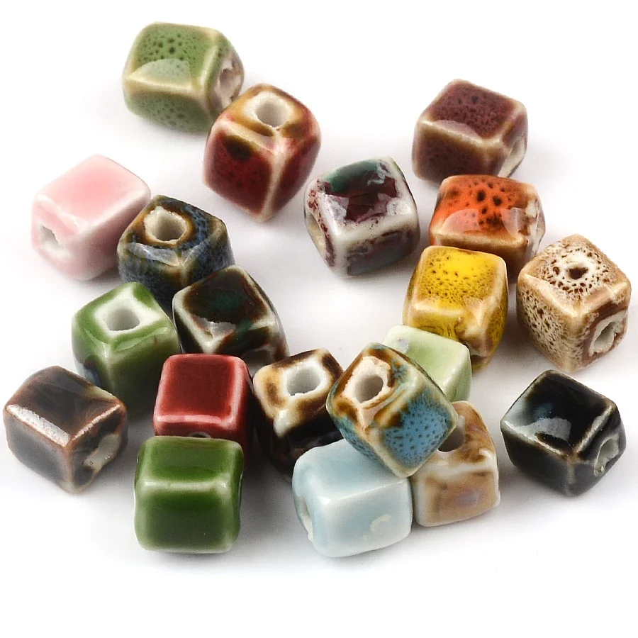 8/10mm Vintage Square Ceramic Beads Loose Spacer Beads for Jewelry Making Handmade Diy Materials Bracelet