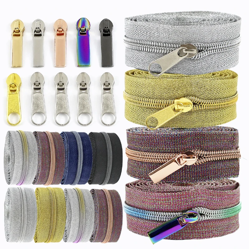 

2/5M 5# Nylon Zipper With Zippers Slider Puller For Sewing Bag Zips By Meters Coil Zip Head Repair Kits DIY Clothing Accessories