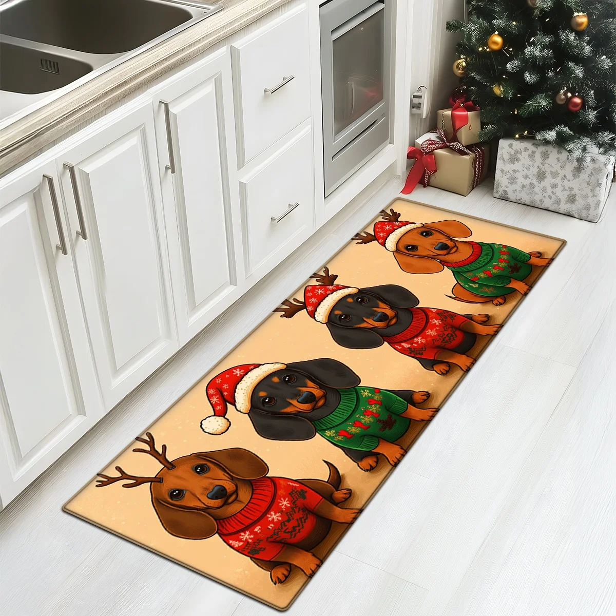 Cute Dachshund Dog Runner Rug Christmas Kitchen Mat 1/2/3pcs Doormat Non Slip Floor Carpet for Laundry Living Room Decor