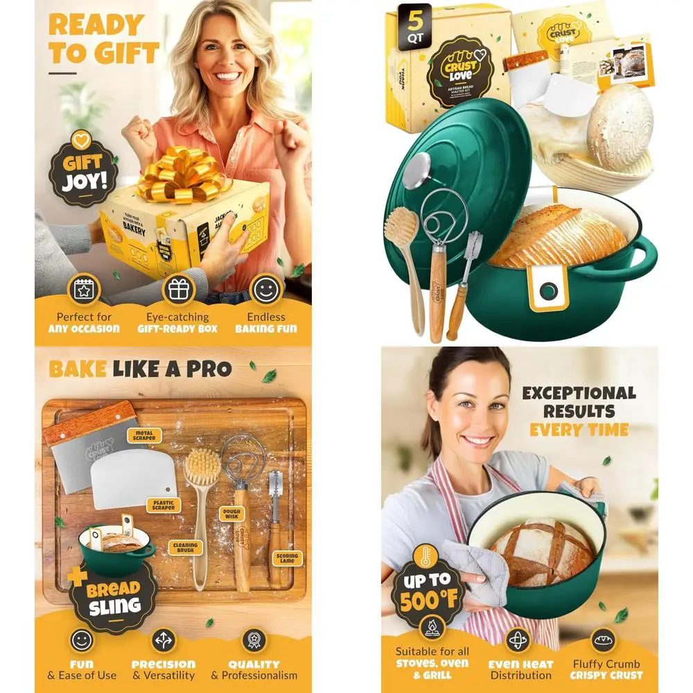 

Enameled Cast Iron Bread Oven with Lid, 5QT, Banneton, Lame for Sourdough and Artisan Bread Baking