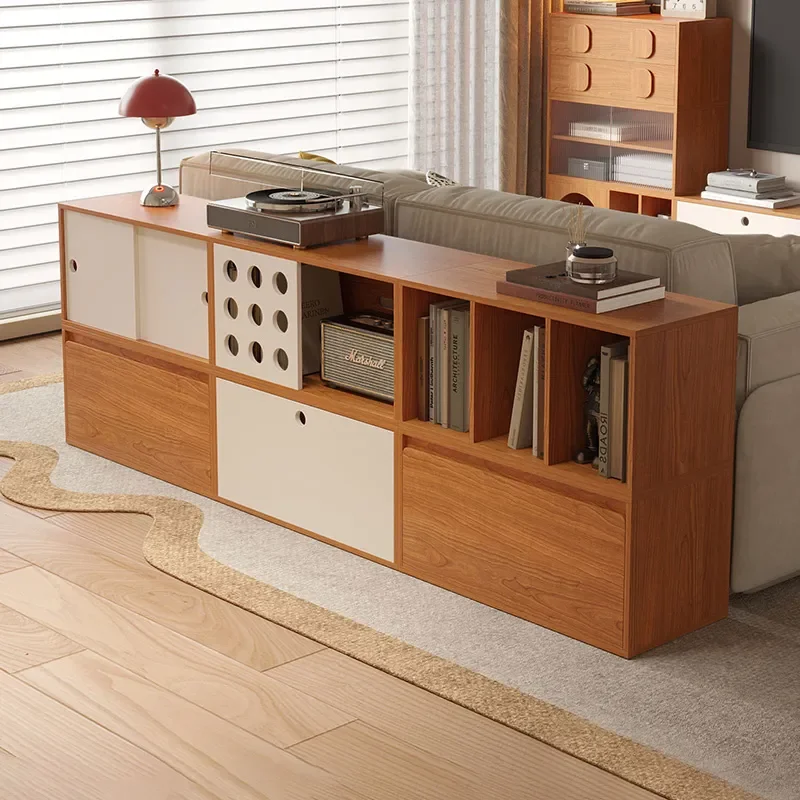 Single Bookcase Free Combination Living Room TV Cabinet Antique Cherry Wood Side Cabinet Locker Solid Wood Floor Integration