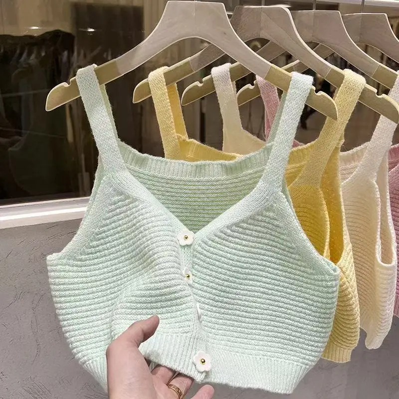 

Kids Girls' Knitted Camisole Vest With Yarn for Summer Wear With A Unique Design and Sleeveless Outer Top 80-150CM