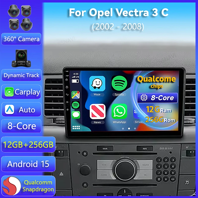 Android 15 Carplay Auto For Opel Vectra 3 C 2002 2003 2004 2005 2006 2007 2008 Multimedia Car Radio Player WIFI+4G BT DSP Stereo