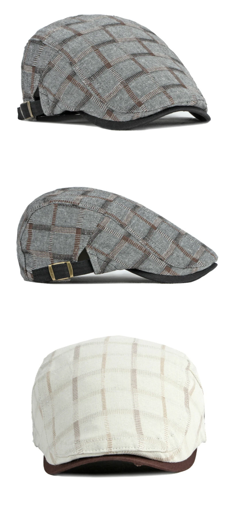HT4063 Berets Männer Frauen Kappe Frühling Sommer Hut Männlich Weiblich Baskenmütze Kappe Einstellen Plaid Künstler Maler Baskenmütze Hut Flache Kappen – Detail 5
