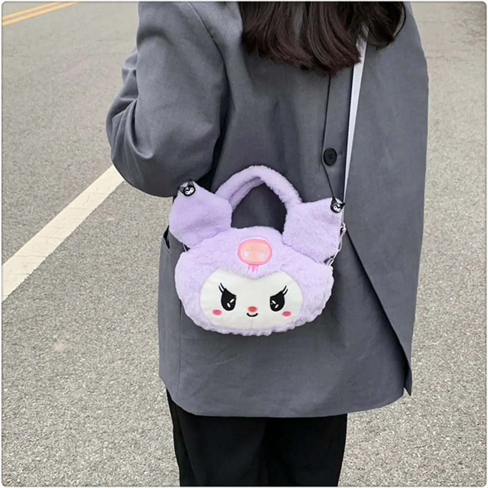 Kawaii Sanrio pluszowa torba kurierska Kuromi Melody pluszowe torby na ramię miękkie wypchane lalki klucze monety kiesy dzieci prezent bożonarodzeniowy dla dziewczyny