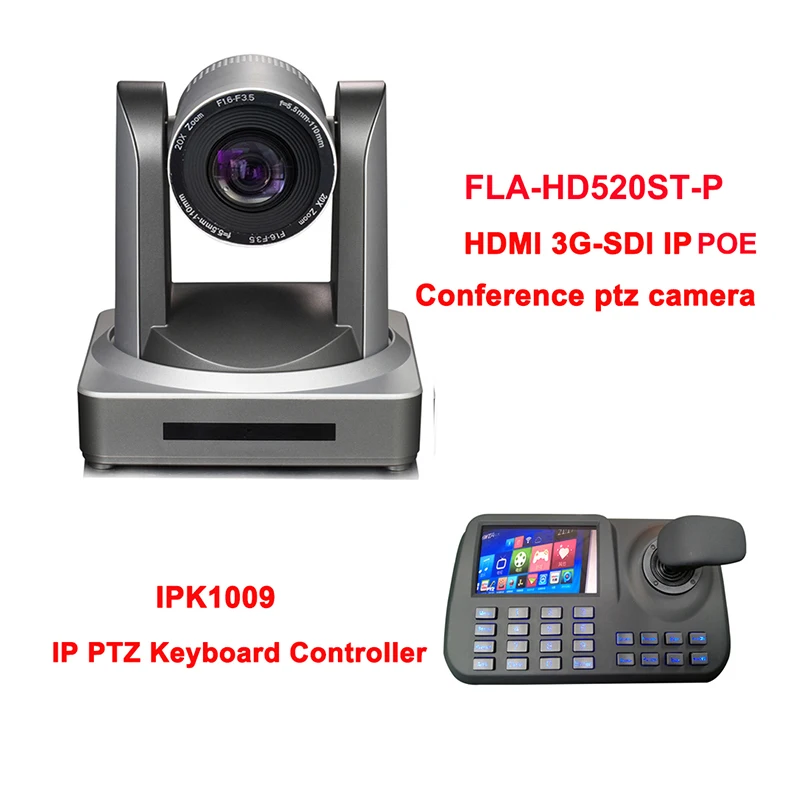 20x Zoom 1080p60fps Multimedia Video Production Studio IP POE PTZ Camera + 5Inch LCD Display Onvif Keyboard Controller