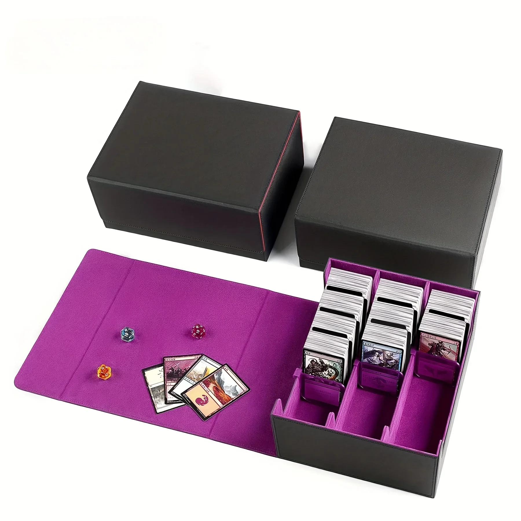 กล่องใส่การ์ดสะสม 1800+ ใบ สำหรับการ์ดเทรดดิ้ง ทำจากหนัง PU ปิดด้วยแม่เหล็ก พร้อมตัวแบ่งการ์ด 10 ชิ้น