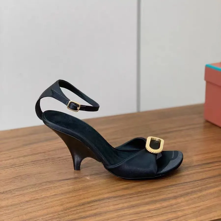 

Round Toe Thick Heel Sandals, Summer New Style Rhinestone High-Heeled Sandals One Button Women's Fish Mouth High-Heeled Sandals