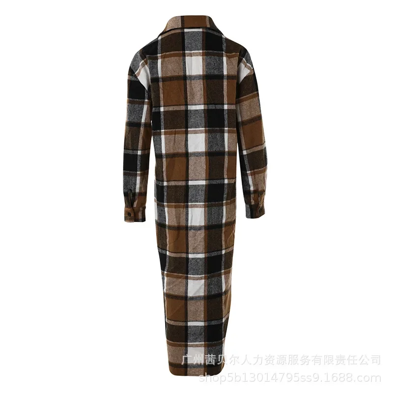 Women\'s Clothing  Flannel Long Shirt Coat Plaid Autumn Winter Loose Single Breasted Coat Trench