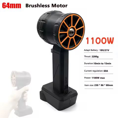 64mm XL Turbo Fan 2200g Thrust Portable Super Jet Fan Brushless Motor Dust Blower for Dewalt/Makita/Milwaukee 18/21V Battery