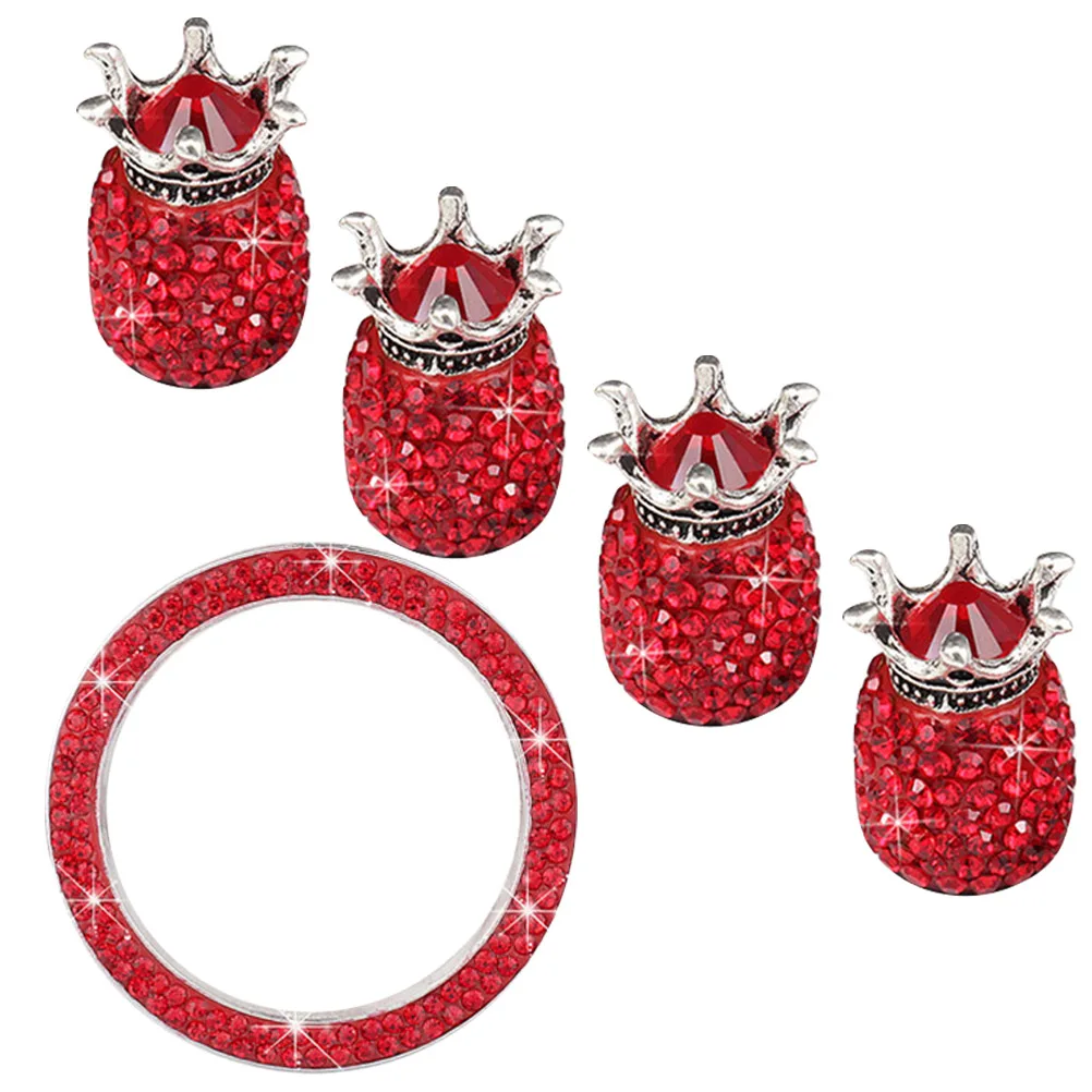 

5Pcs Black Car Tire Stem Caps and Ignition Ring Set Shiny Style Dust Snow Proof Valve Protector Universal Auto Decoration