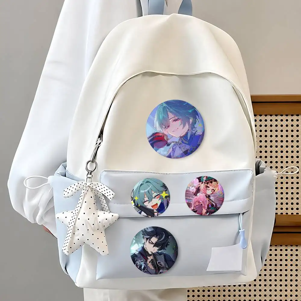 GenSE-hin Impact Anime Mixed Theme Round Button Badge Set Anime Cartoon Music Game Fashion Pins For Bags Clothes Accessories