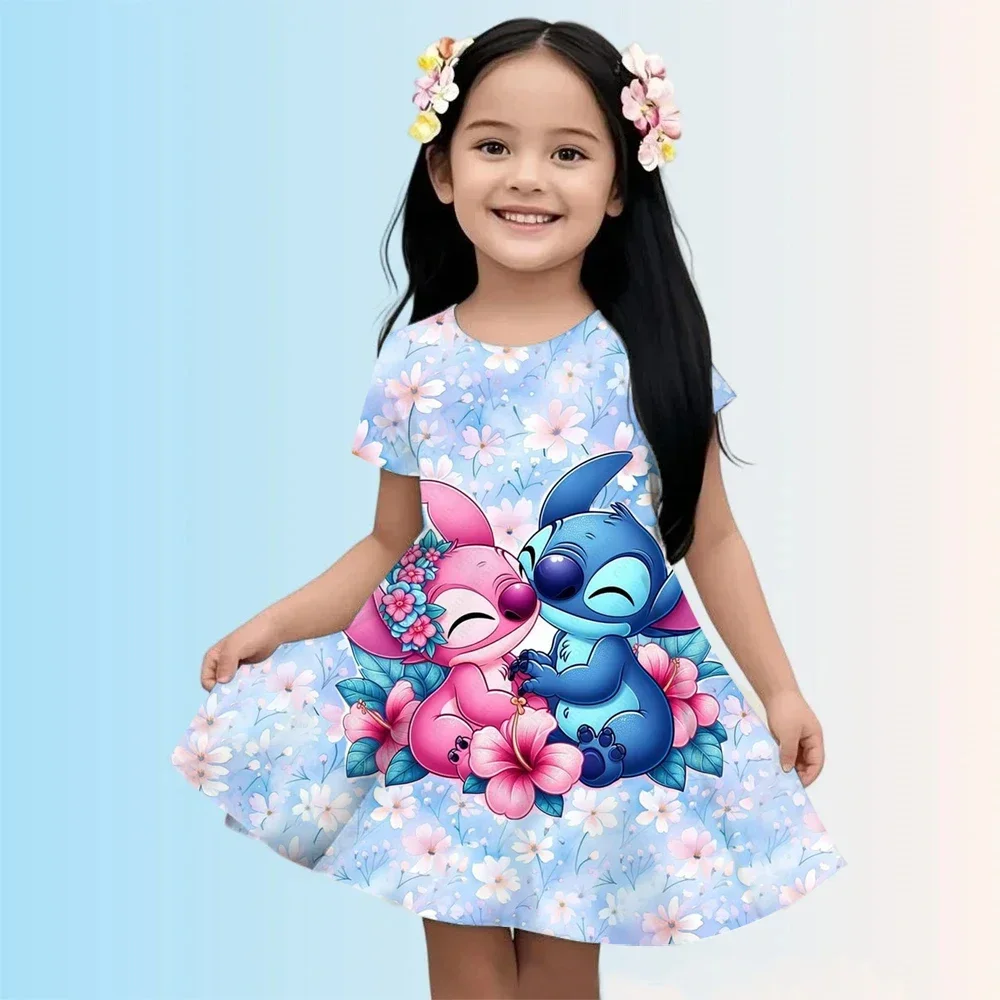 

Summer Hot Sale Disney Blue Pink Stitch Girl Birthday Party Casual Dress KIDChild Dress 3D Printed Love Cartoon