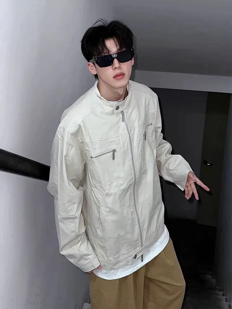 Men 2025 Autumn New High-End Stylish American Style Tooling Denim Jackets Male Long Sleeve Handsome Multi Zipper Decoration Tops