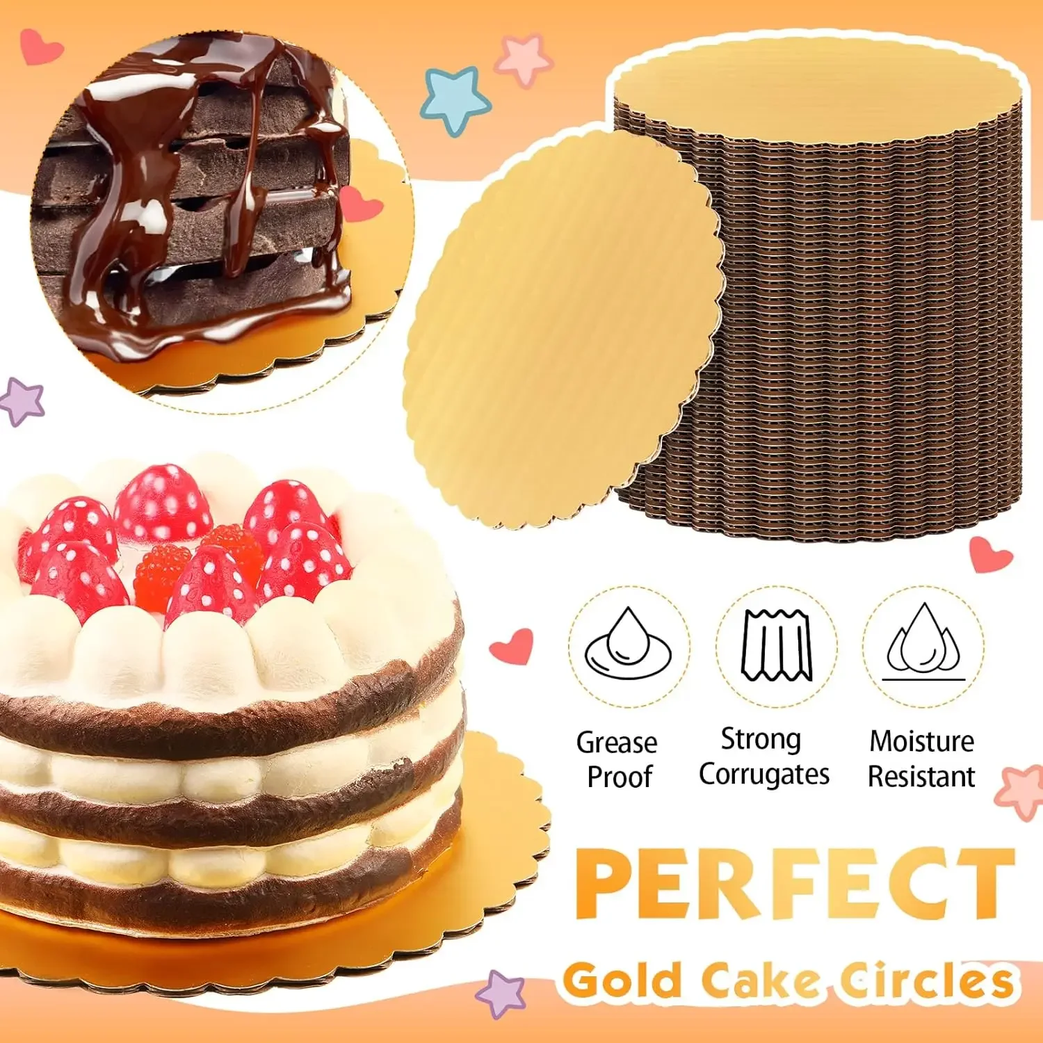 100PCS 6inch Gold Cake Boards Disposable Cake Circle Boards Grease Proof Tray Base for Baking Pastry Dessert Party Supplies