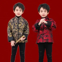 Chinese Tang Suit Jacket For Boys Kids Chinese Traditional Suit New Year Outfit Dragon Print Coat Christmas Winter