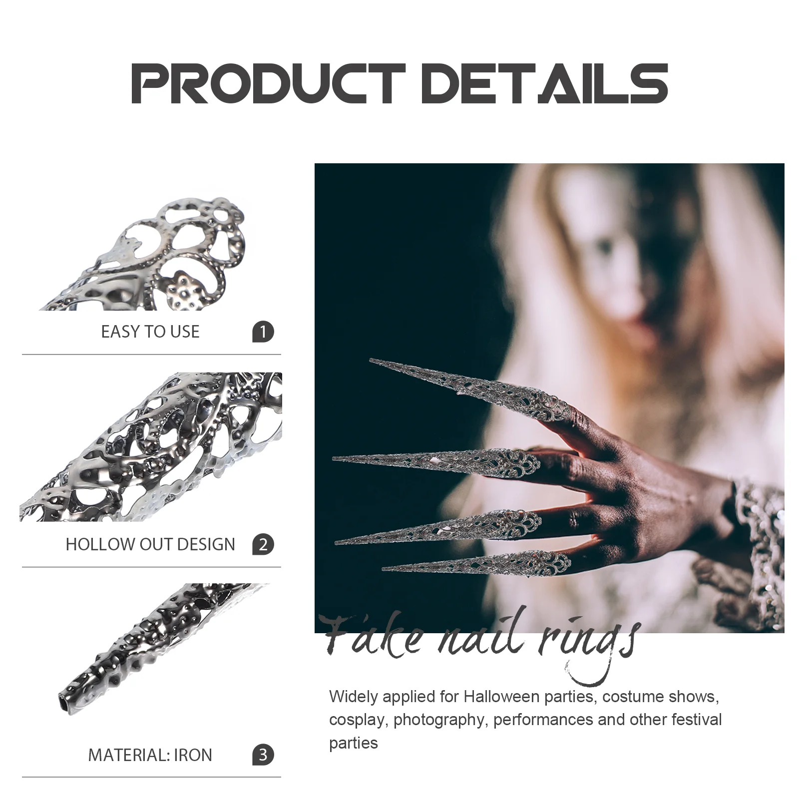 5 Pcs Finger Claw Halloween Tips Nail Polish Ring for Women Cosplay Claws Rings to Weave Miss