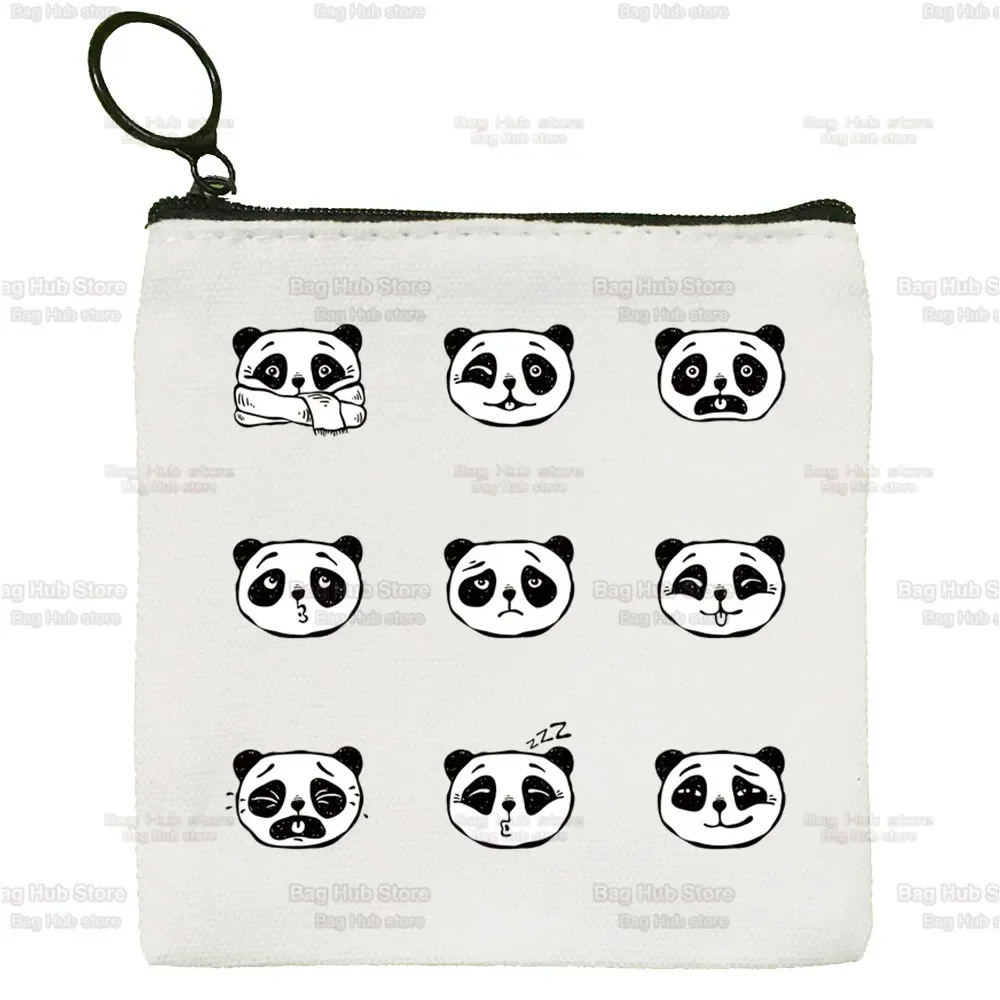 Monedero Simple de Animal Panda Girl para mujer, bolso de lona bonito para llaves, Mini bolso de mano pequeño