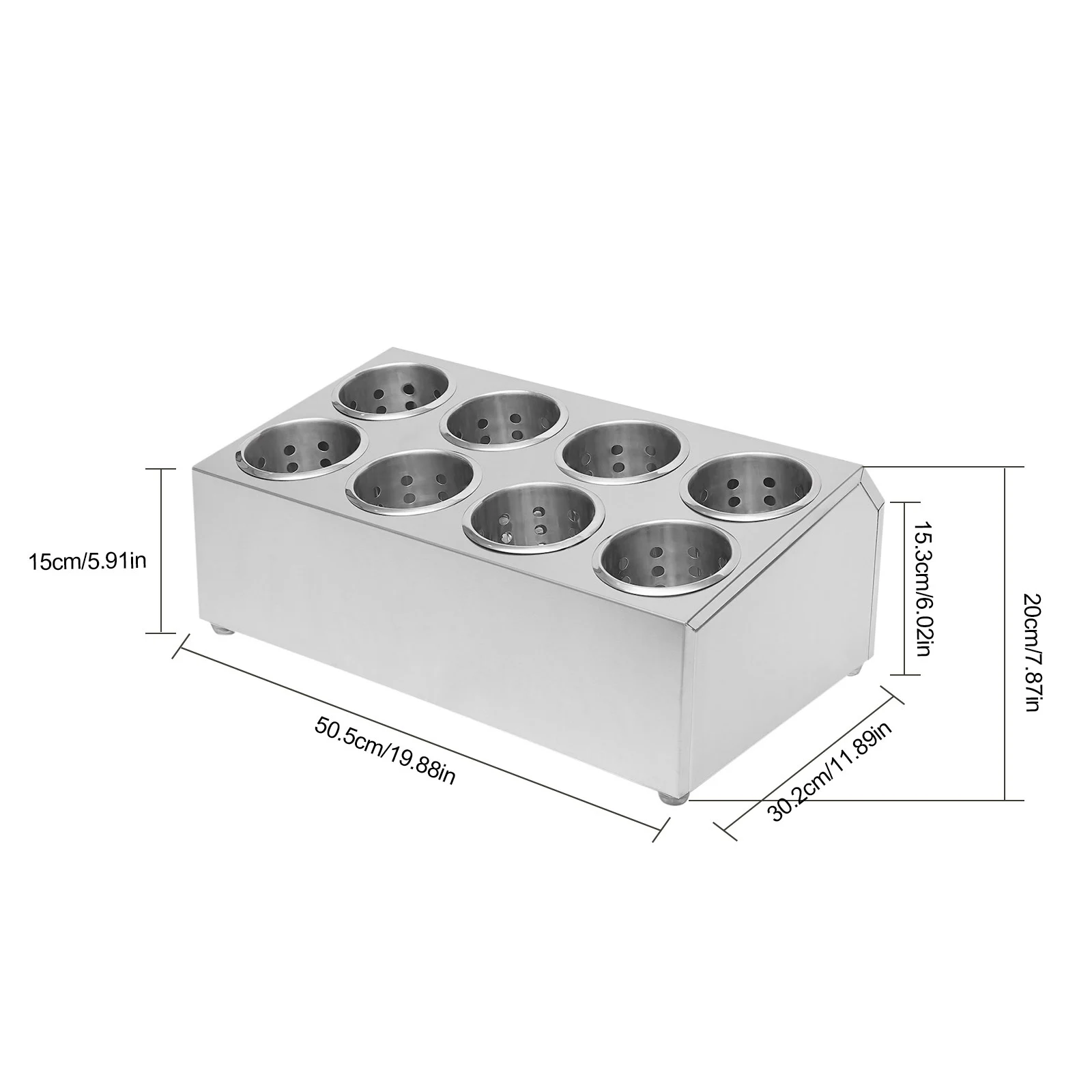 Stainless Utensil Holder with 8 Compartmentalized Cylinders, Two-Tier Design, Large Capacity for Forks, Spoons, Knives