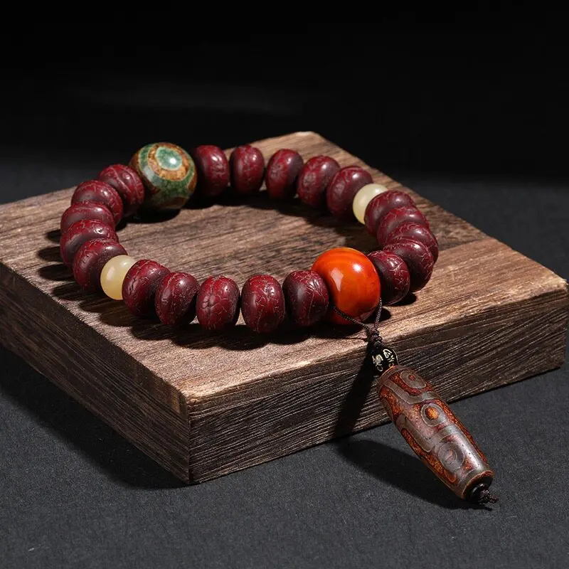 Vintage Tibetan Style Aged Phoenix Eye Bodhi Seed Bracelet Nine Eyes Dzi Bead Lucky Blessing Wealth Prayer Mala For Men Women