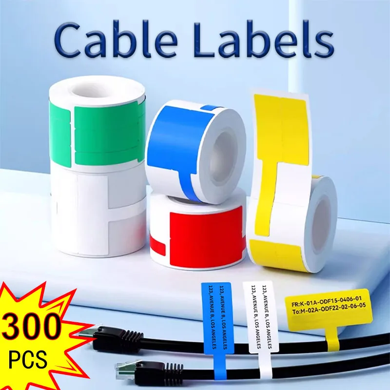 100/300 قطعة تسميات الكابلات ملصقات ذاتية اللصق دائم لفة سلك شبكة تصنيف ورق التسمية الحرارية للطابعة المحمولة