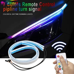 Car Sequential Flowing RGB Daytime Running Light DRL Remote/APP Multi Color LED Strip Turn Signal Lights For Headlight