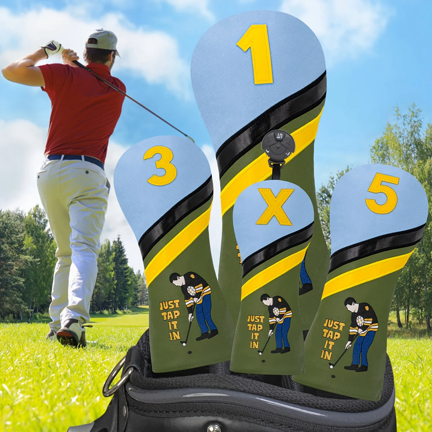 1pc/4pcs Driver/Fairway/Hybrid Headcover - Playing Golf Alone Design Style Golf Club Cover, Fashionable Golf Head Cover view 4