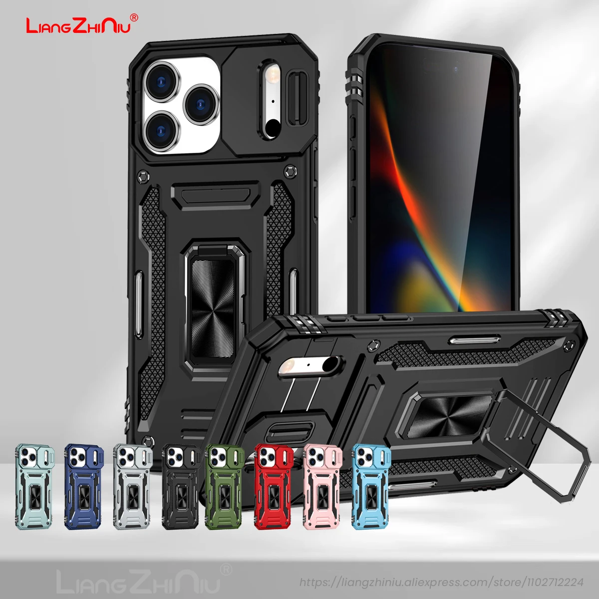 

For Iphone 17 Pro Max 17 Air 17 Pro 17 Phone Case Bracket With Slide Camera Cover Armor Lens Slider Protective Shockproof Cover