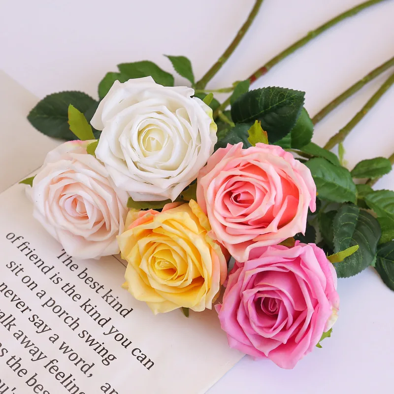 Yellow Rose Artificial Flowers Silk Bouquet High Quality Big Rose for Wedding Decoration Fake Flowers Red for Home Table Decor