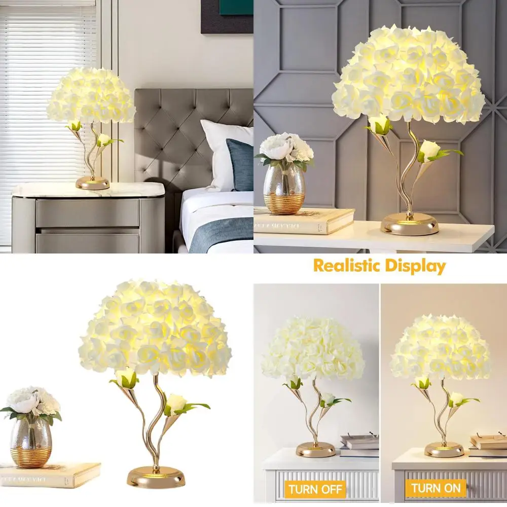 

Элегантная настольная лампа с желтой тканевой розой для романтических вечеров, идеально подходит для свадеб, спален и гостиных.