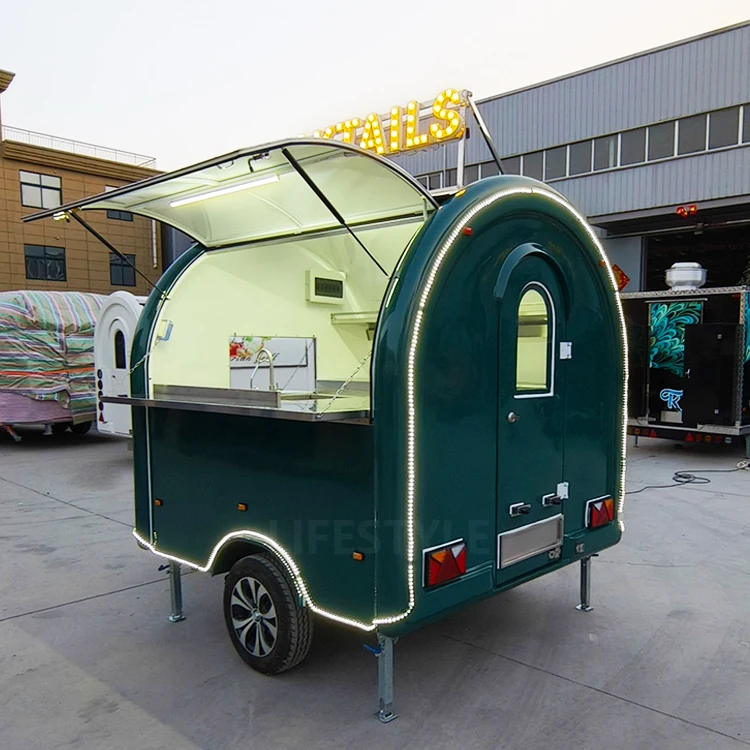 شاحنة طعام سريعة من الفولاذ المقاوم للصدأ مجهزة بالكامل، مطعم متنقل مع عربة جيلاتو، مقطورة بيتزا صغيرة دونر كباب