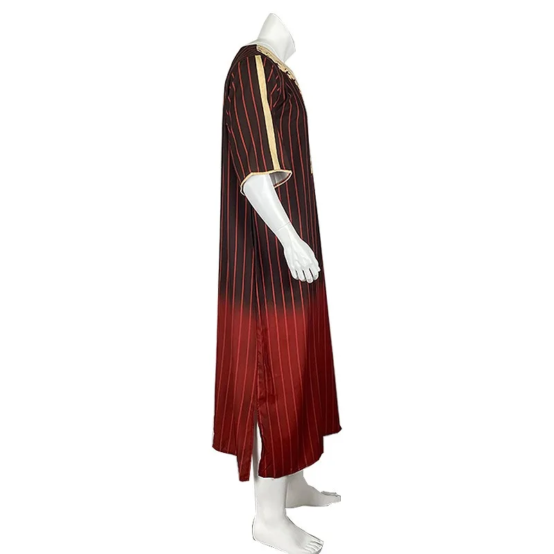 Men's Arabian Long Robe Summer V-Neck Short Sleeve Printed Robe Cosplay Loose Muslim Islamic Moroccan Clothing Carnival Party