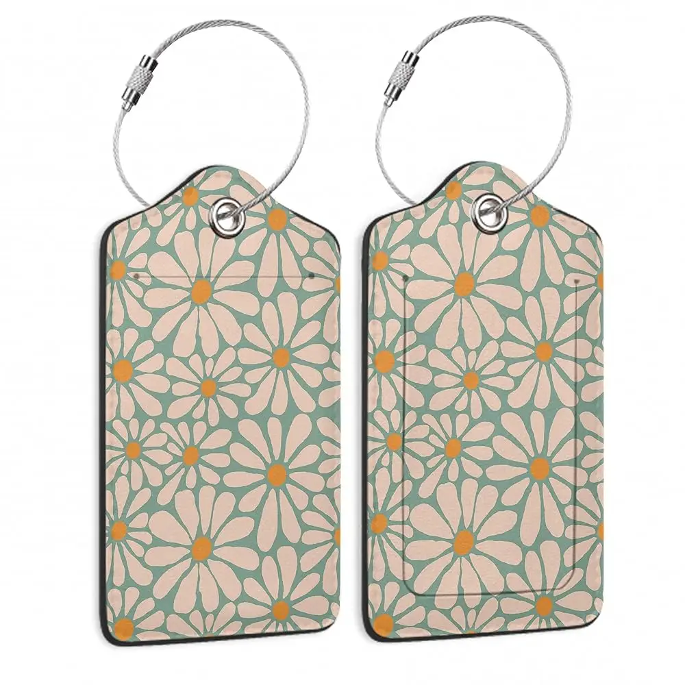 

Free Shipping2 Pack Luggage Tags for Suitcase,Abstract Daisy Flower Retro Groovy Flowers Leather Luggage Tag Bag Tags Identifier