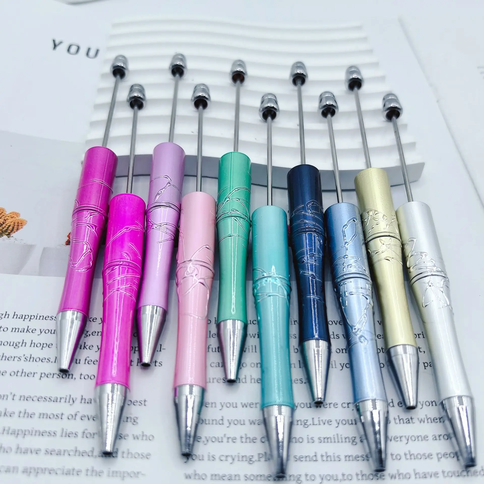 

20Pcs Gilded Relief Bead Pen Creative Macaron Beaded Ballpoint Pen Morandi Electroplated Luxury Ballpoint Pen School Supplies