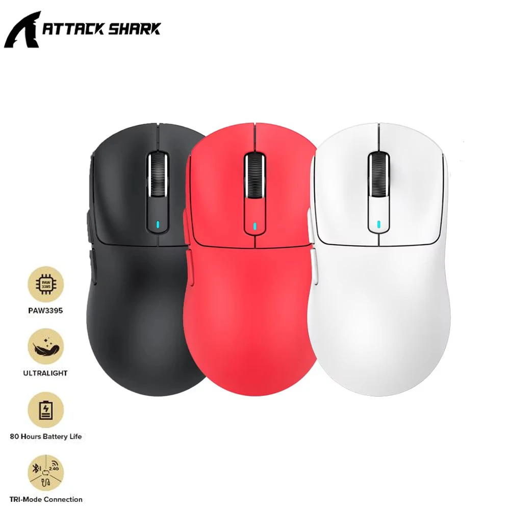 Attack Shark X3 E-Sports Mouse Paw3395 BT 2.4G Wireless Gaming Mouse Lightweight Ergonomic For Laptop PC