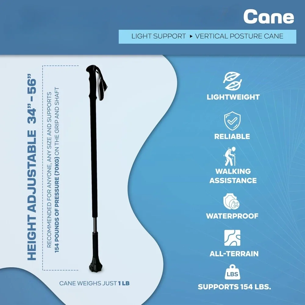 Stick - 3-in-1 Cane - Vertical Balance-Posture Cane, Walking Stick, Trekking Pole, A Durable Foam Grip,Lightweight Hand Tether