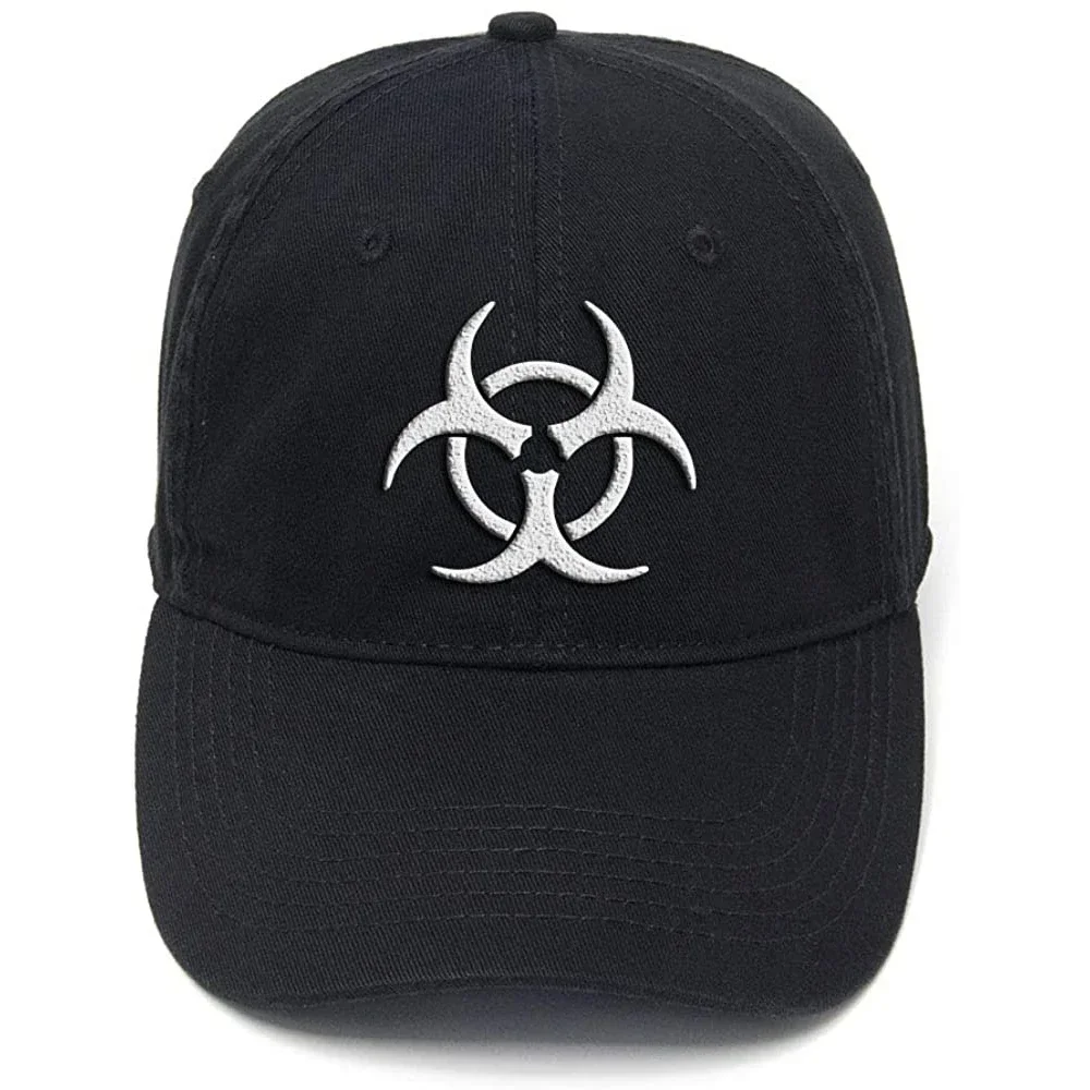 Lyprerazy Biohazard Logo Washed Adjustable Men Women Unisex Hip Hop Cool Flock Printing Baseball Cap