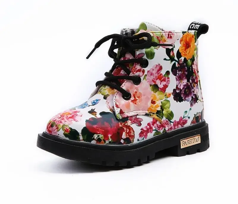 Floral PU Boots for Kids - Size 21-30 Boys Girls Leather Martin Fashion Toddler Shoes