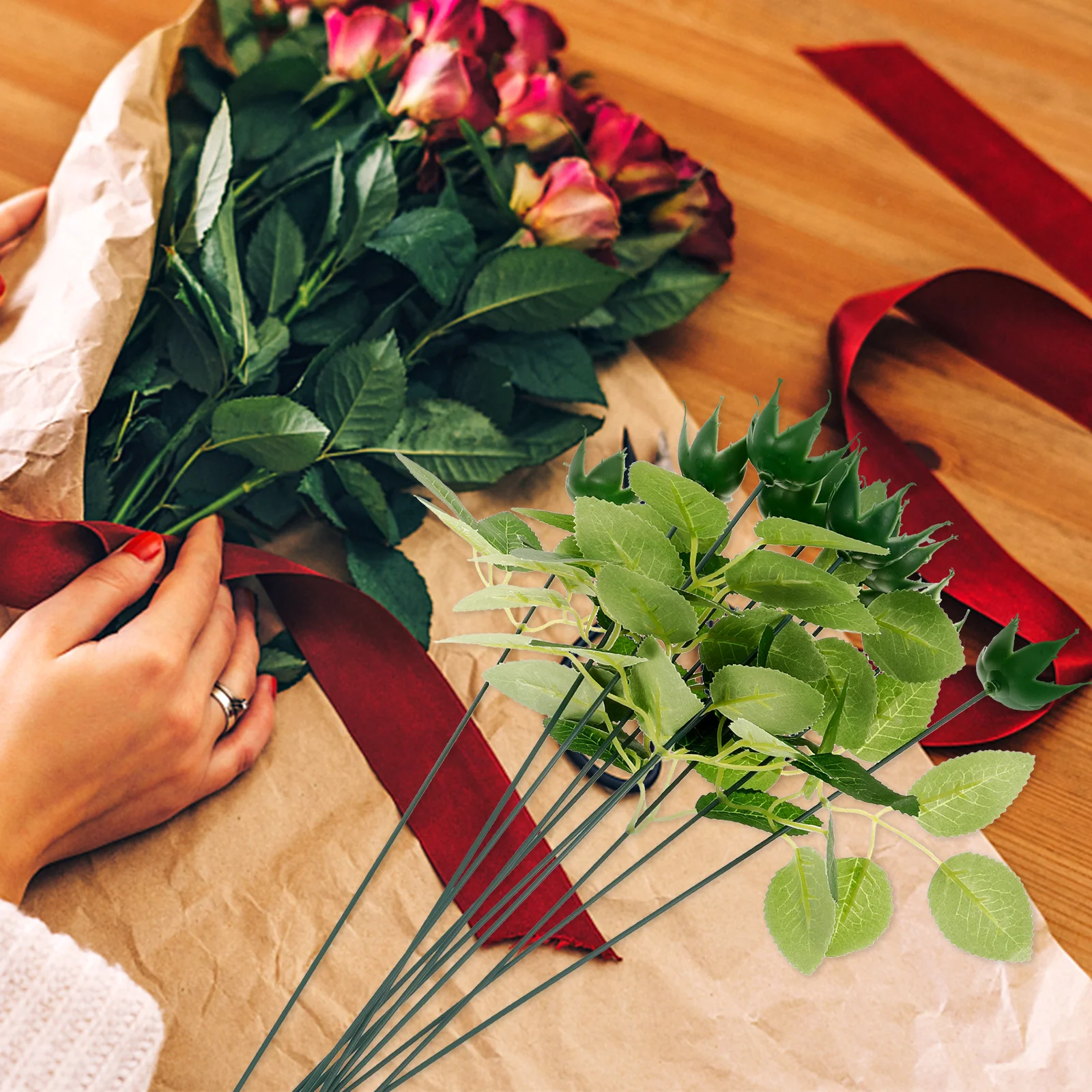 

1 set Artificial Stems Leaves Calyxes DIY Supplies PlasticFloral Arrangement Accessories Flower Plastic Calyxes Decor Kits