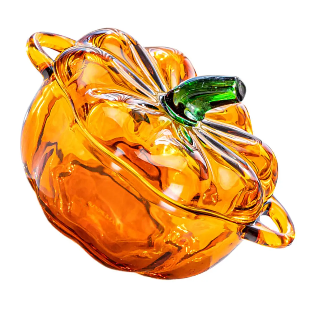 

Candy Jar Pumpkin Bowls Glass with Lid Kitchen Food Storage Orange Canister Sealed