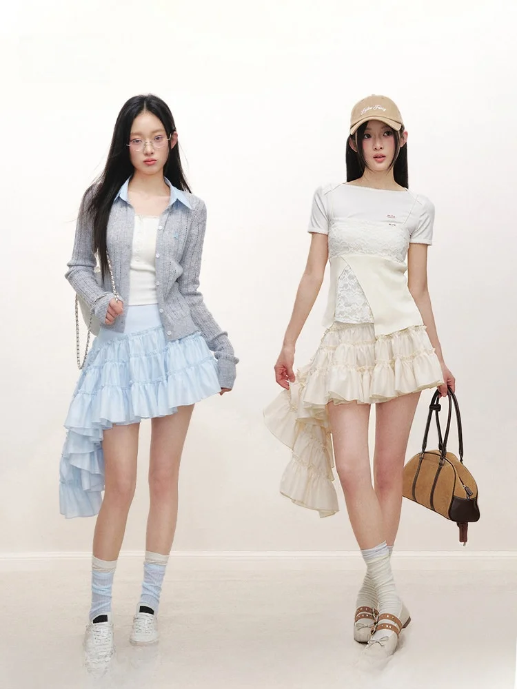 

Юбка Liilou с высокой талией, асимметричным подолом, из ацетатной ткани, многоярусная, для женщин, для повседневной носки, свободного кроя, А-силуэт, с внутренними вставками.