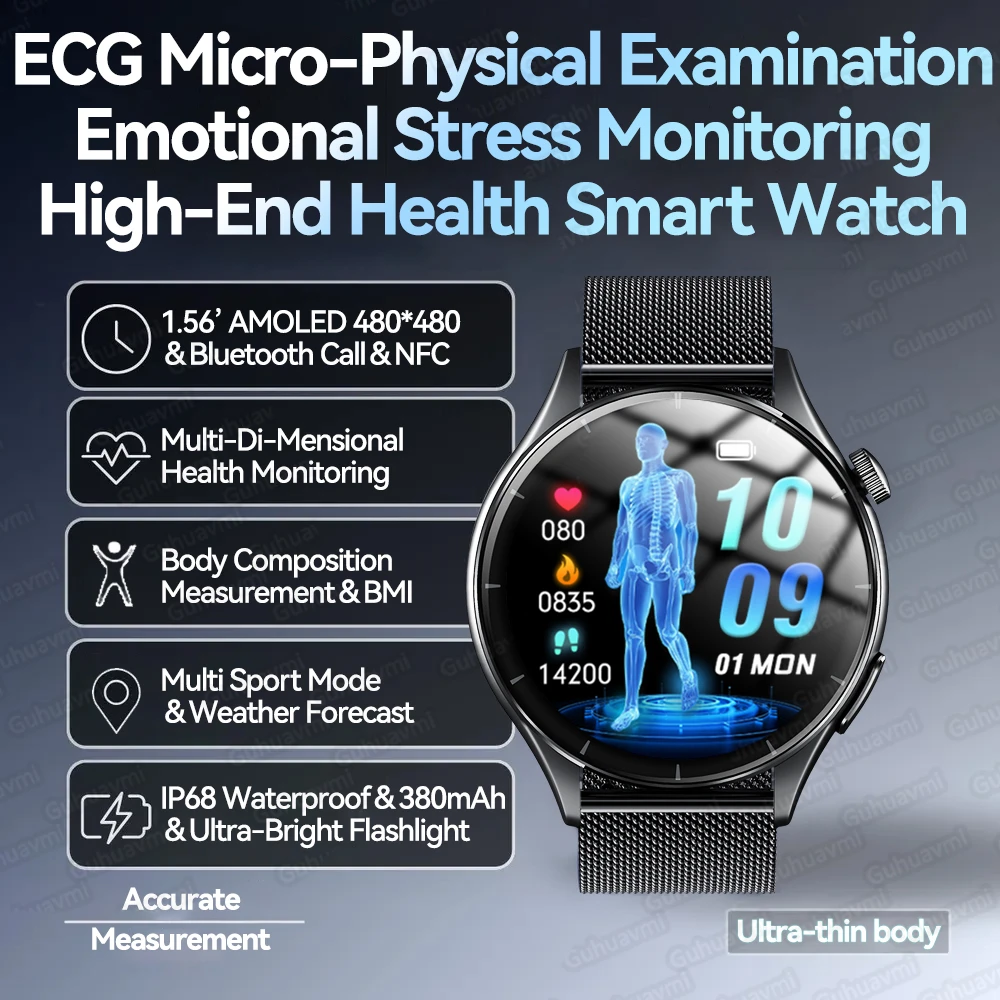 New Ultra Thin New Health Watches ECG+HRV Micro Physical Examination Smartwatch 1.53