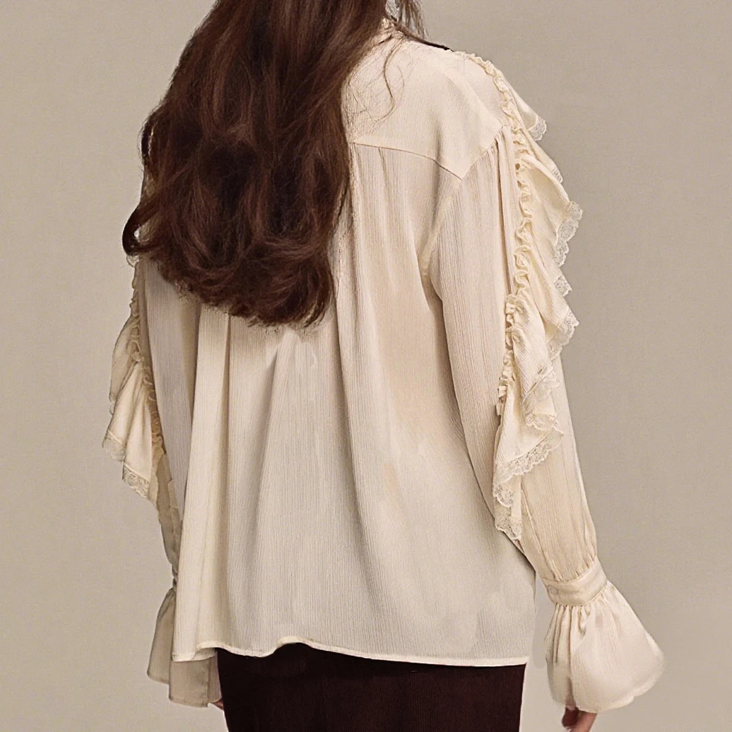 

Коллекция, женская кружевная лоскутная рубашка на пуговицах с длинными рукавами, асимметричная свободная блузка однотонного цвета