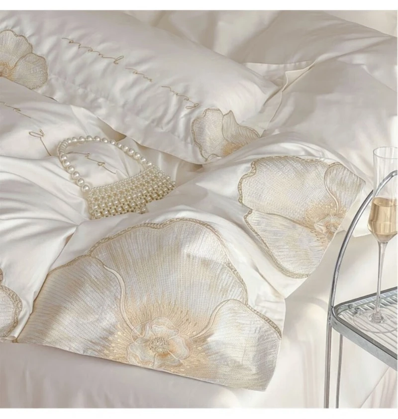 Long staple cotton four-piece set of cotton quilt cover Pure cotton autumn and winter sheets and sheets brushed bedding