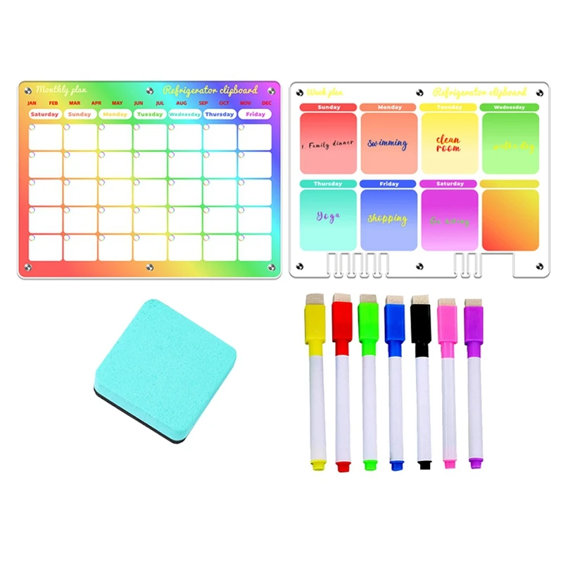 

2 Set Clear Reusable Planner Whiteboard Calendar 16X12in Magnetic Calendar For Fridge Monthly & Weekly Calendar